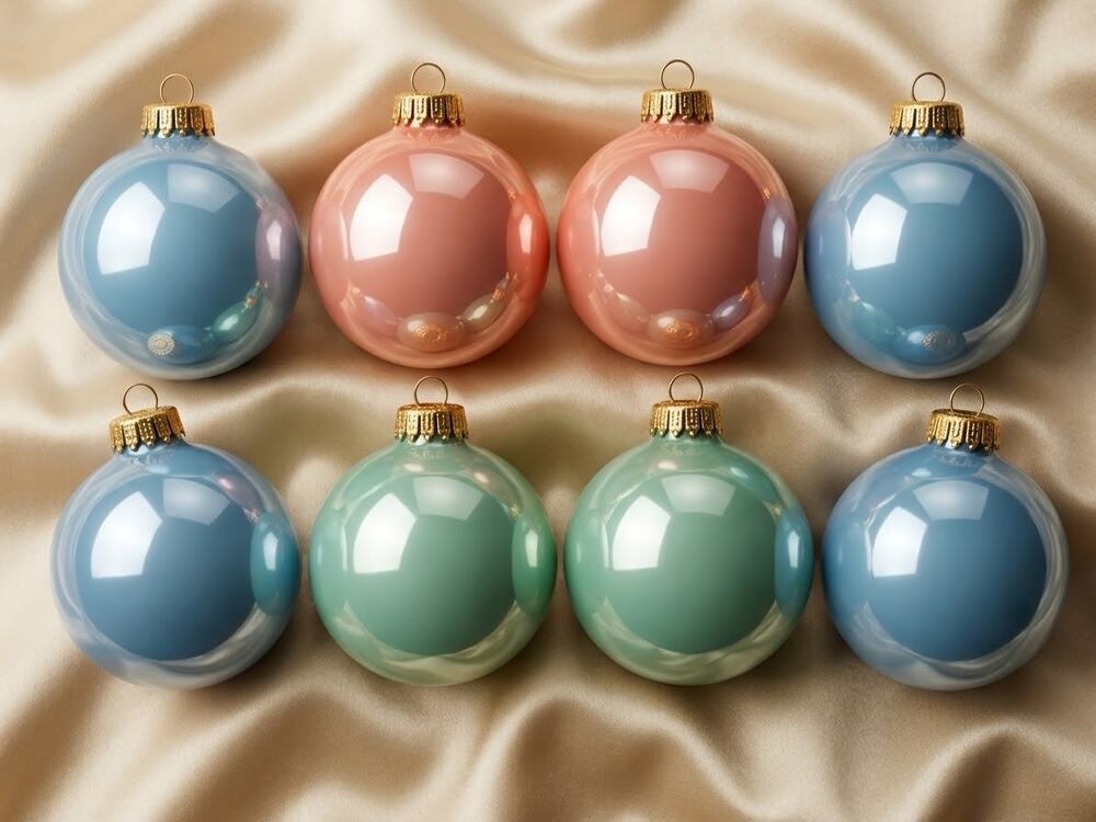 Vintage West Germany Glass Christmas Ornaments - Set of 8 Pastels Mid Century